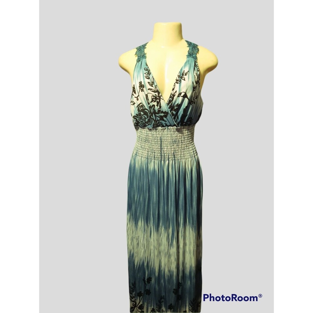 Light Blue Party Dress With Black Flowers